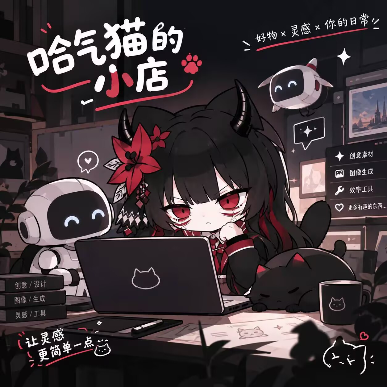 哈气猫的AI小店 · 品牌插画